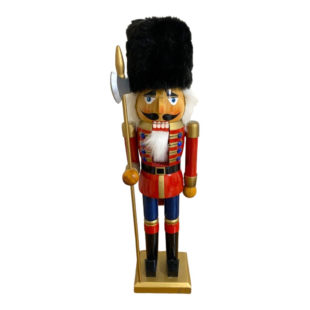 Queens Royal Guard Christmas Nutcracker Figurine Axe Red & Black Mantel Decor